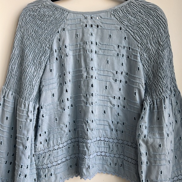 ZARA TRF Collection Blue Eyelet Bell Sleeves Top - Picture 13 of 16